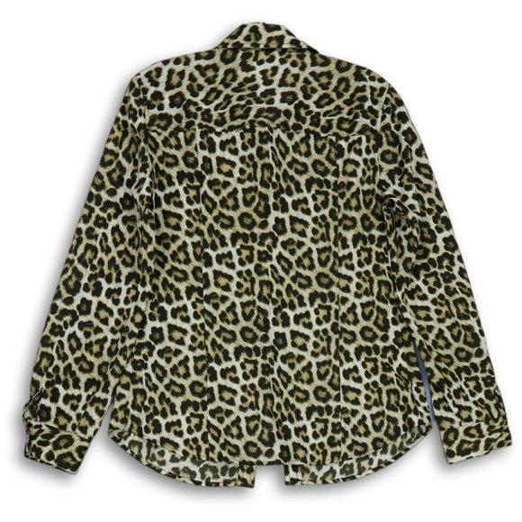 MICHAEL KORS LEOPARD PRINT BUTTON FRONT LONG OR ROLL‎ TAB SLEEVE BLOUSE 8-EUC - Picture 2 of 9